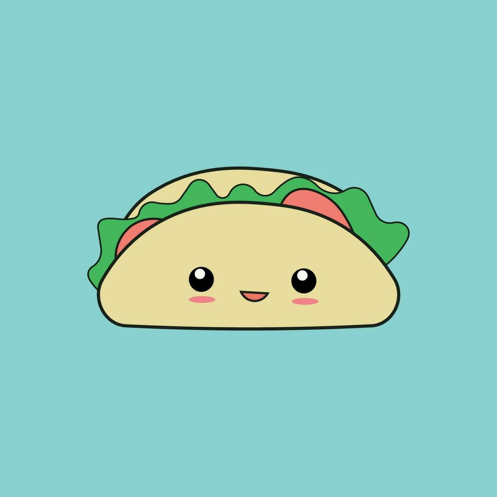 taco con un kawaii cara en un azul antecedentes vector