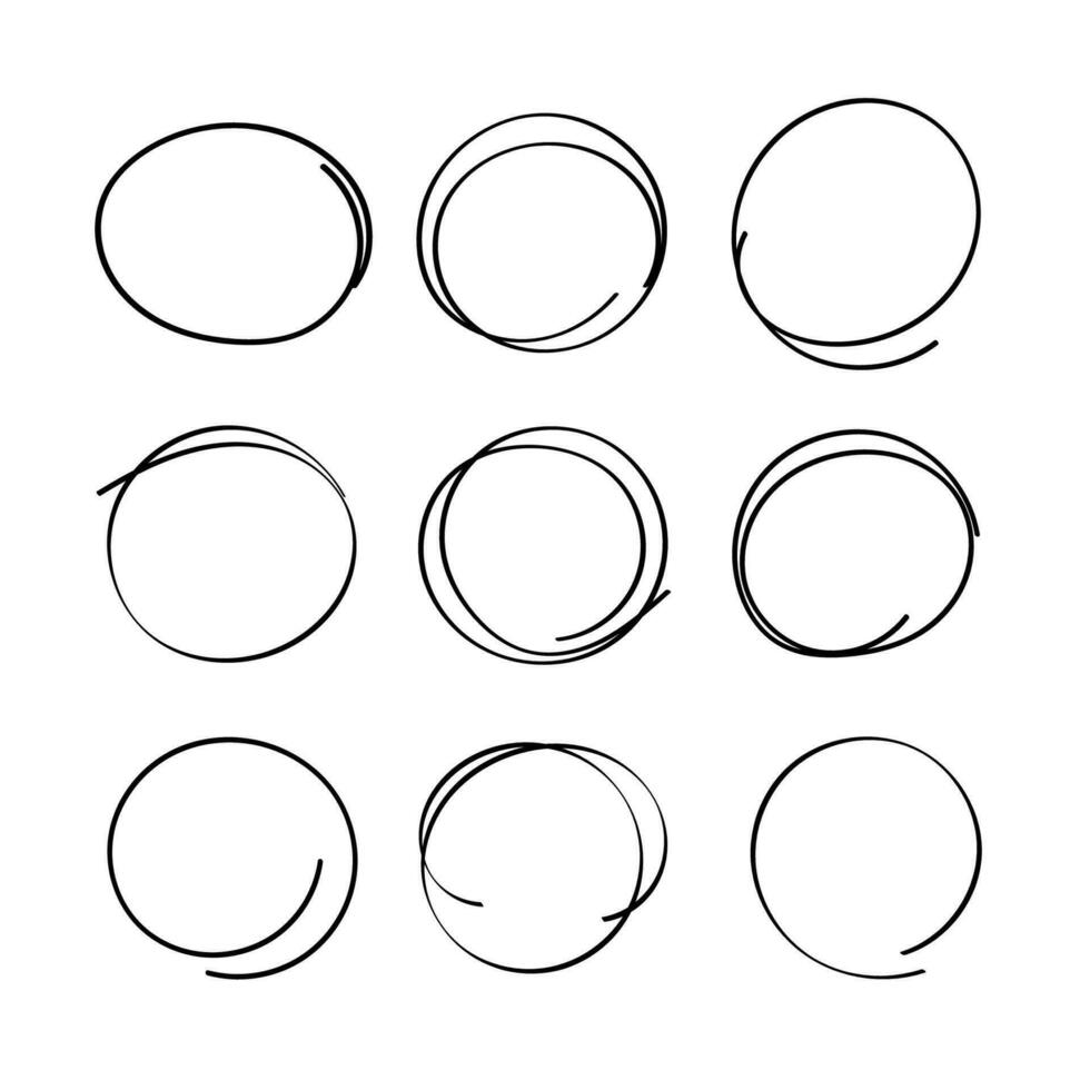 conjunto mano dibujado óvalos, punta de fieltro bolígrafo círculos vector