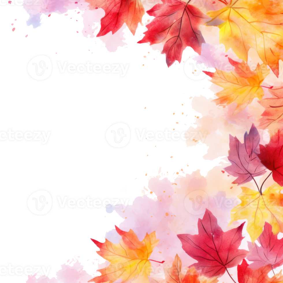 Autumn background with watercolor maple leaves png