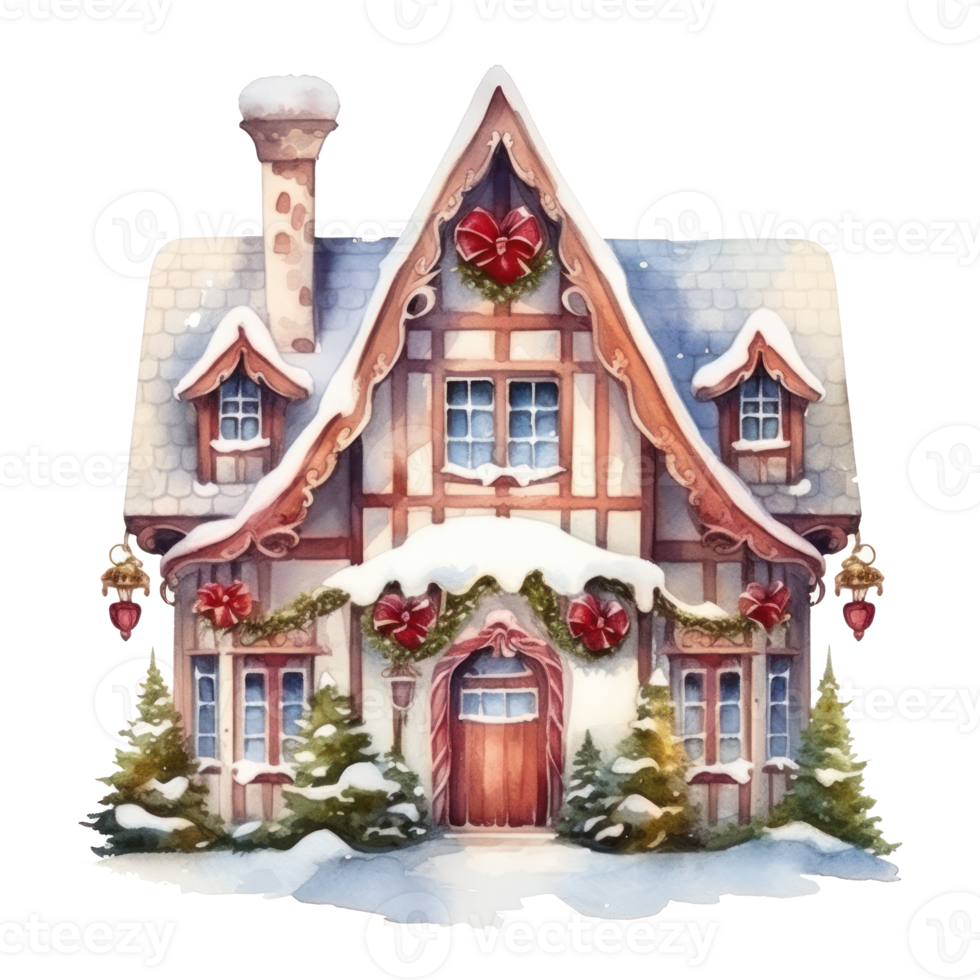 Watercolor cute Christmas house isolated 27395141 PNG