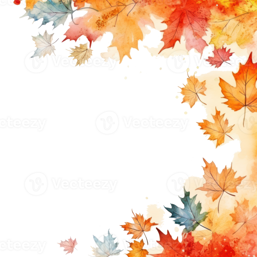 Autumn background with watercolor maple leaves png