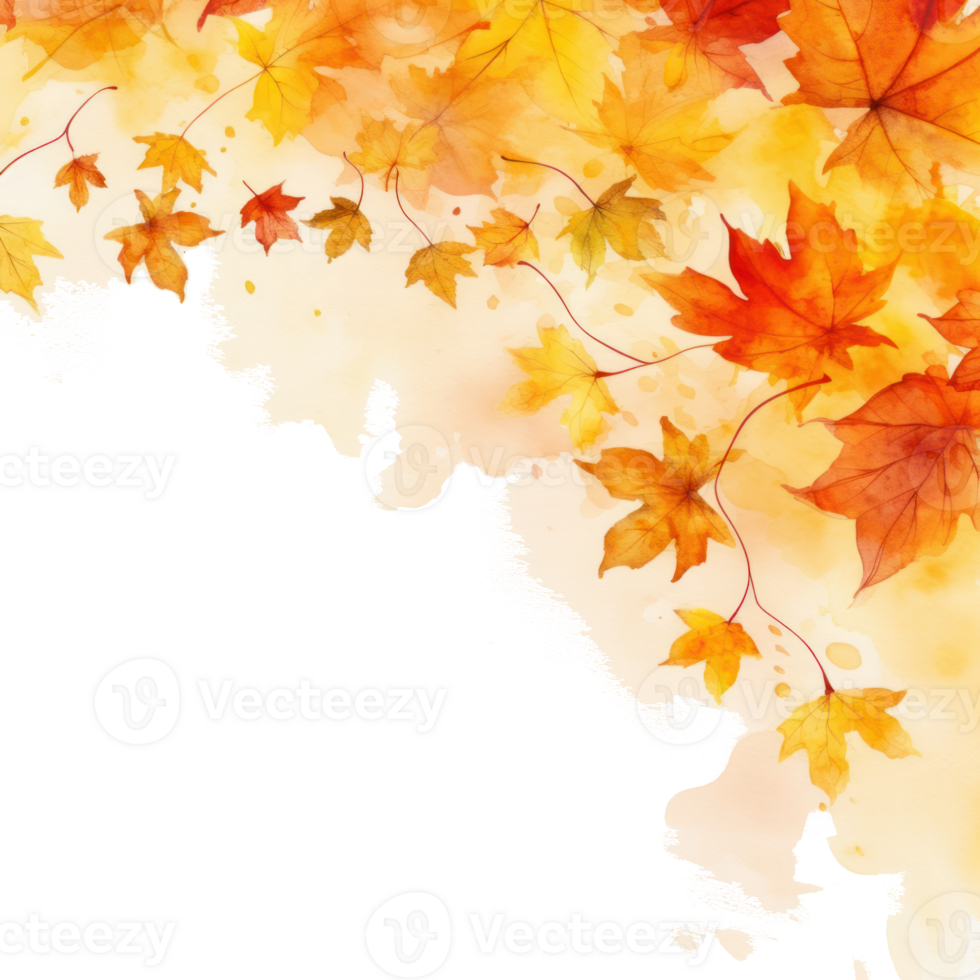 Autumn background with watercolor maple leaves png