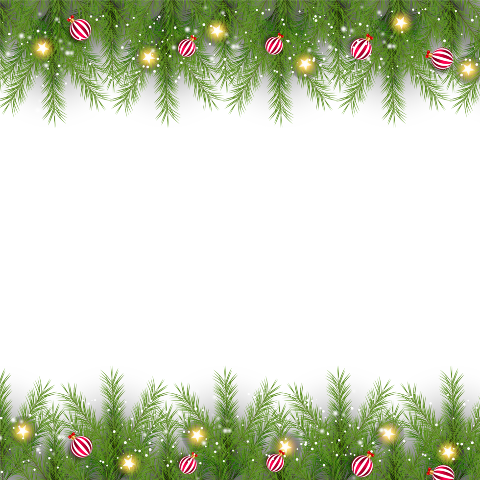 Christmas border decoration with pine branches Christmas ball gift balance and snowflex png