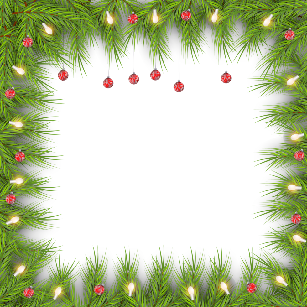 Christmas border decoration with pine branches Christmas ball gift balance and snowflex png