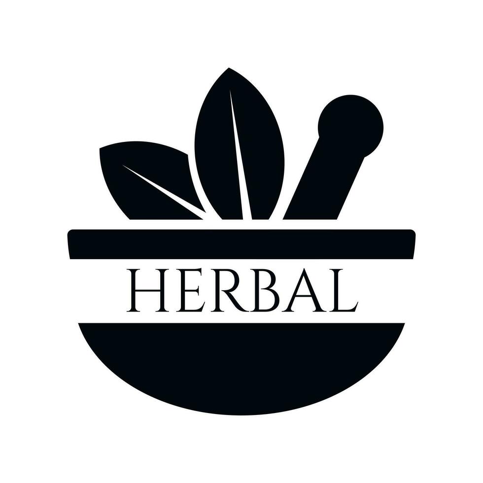 Vector isolated logo with illustration and lettering, mortar with pestle, herbal collection or tea.