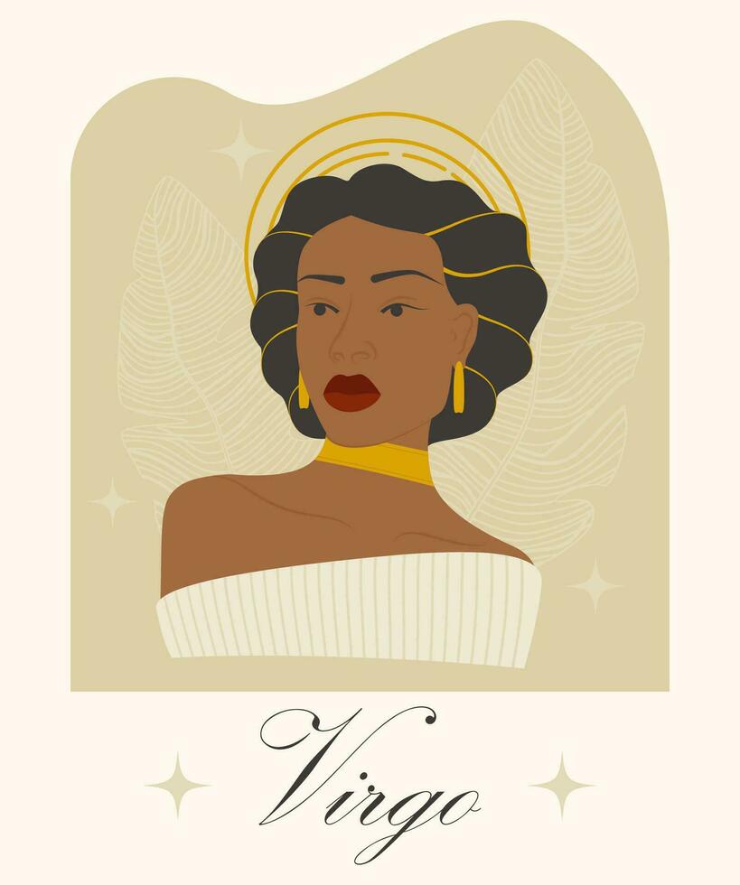 Virgo zodiac sign afro woman cartoon vector illustration