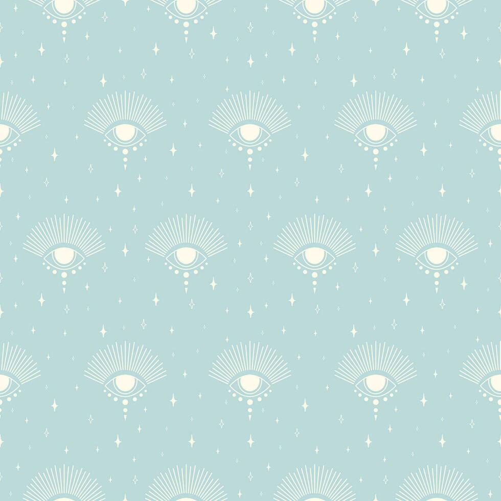 Seamless pattern with all-seeing eye blue print vector