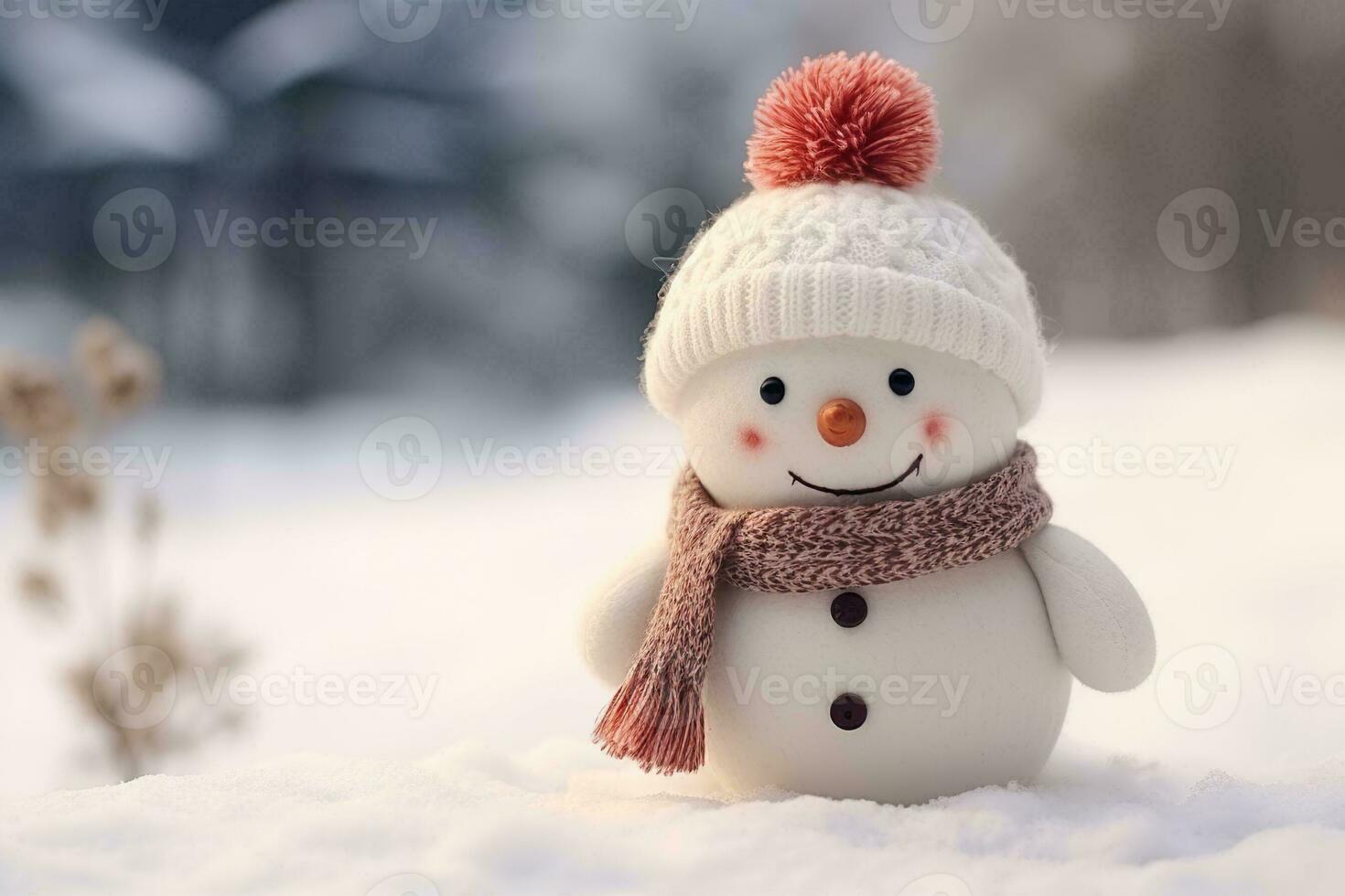 A cute smiling snowman on the snow. AI generated. photo