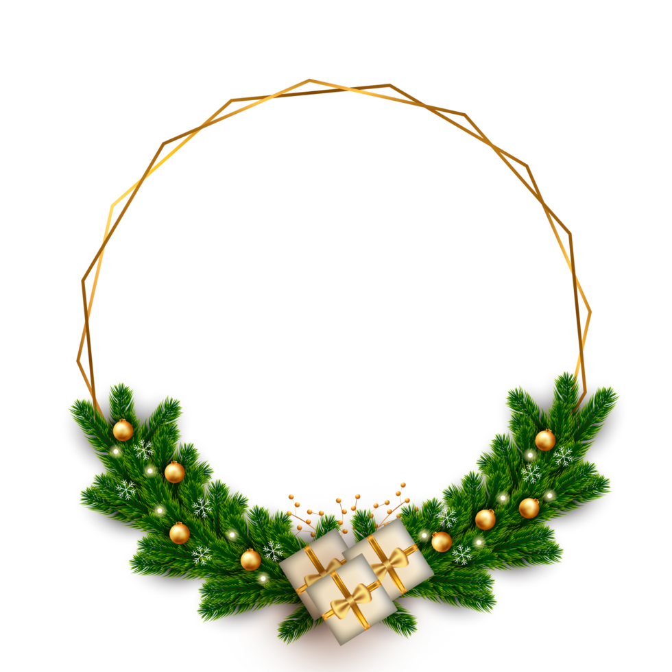 christmas frame decoration with christmas ball,pine branch and snow flex png