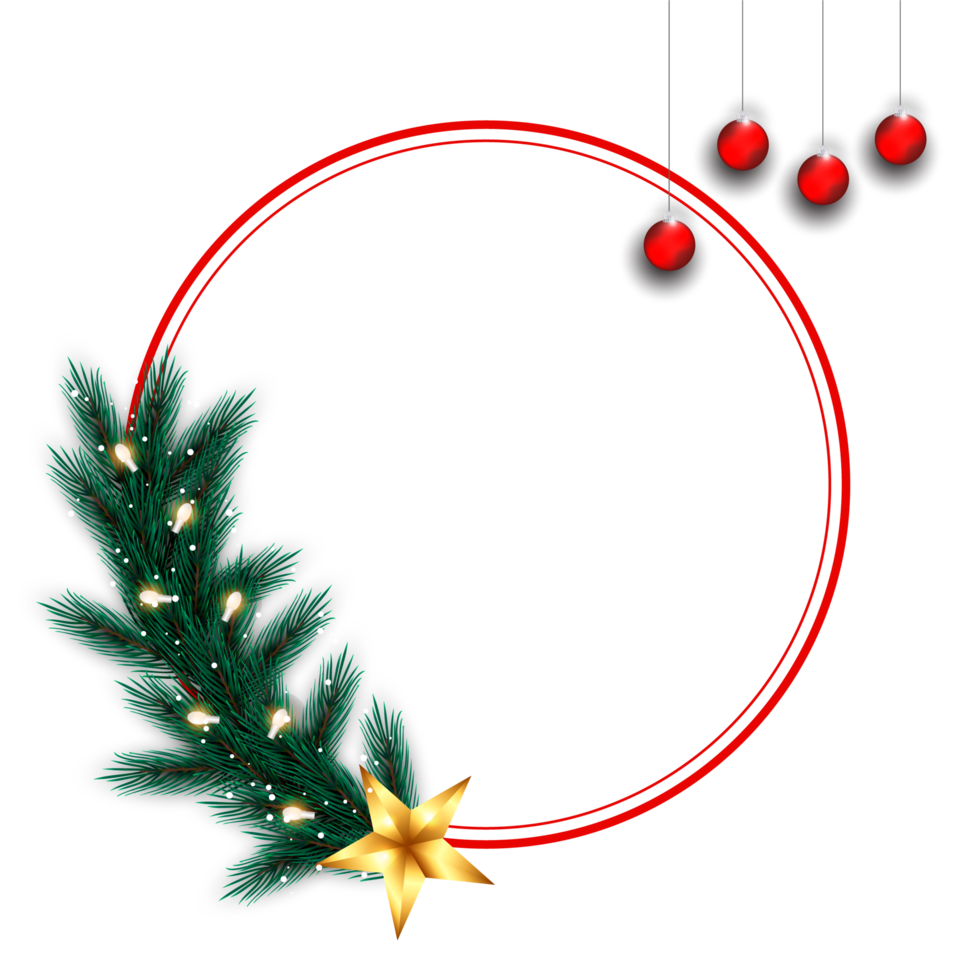christmas frame decoration with christmas ball,pine branch and snow flex png