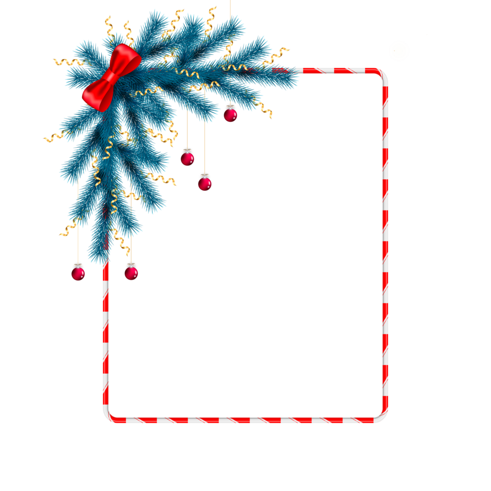 christmas frame decoration with christmas ball,pine branch and snow flex png