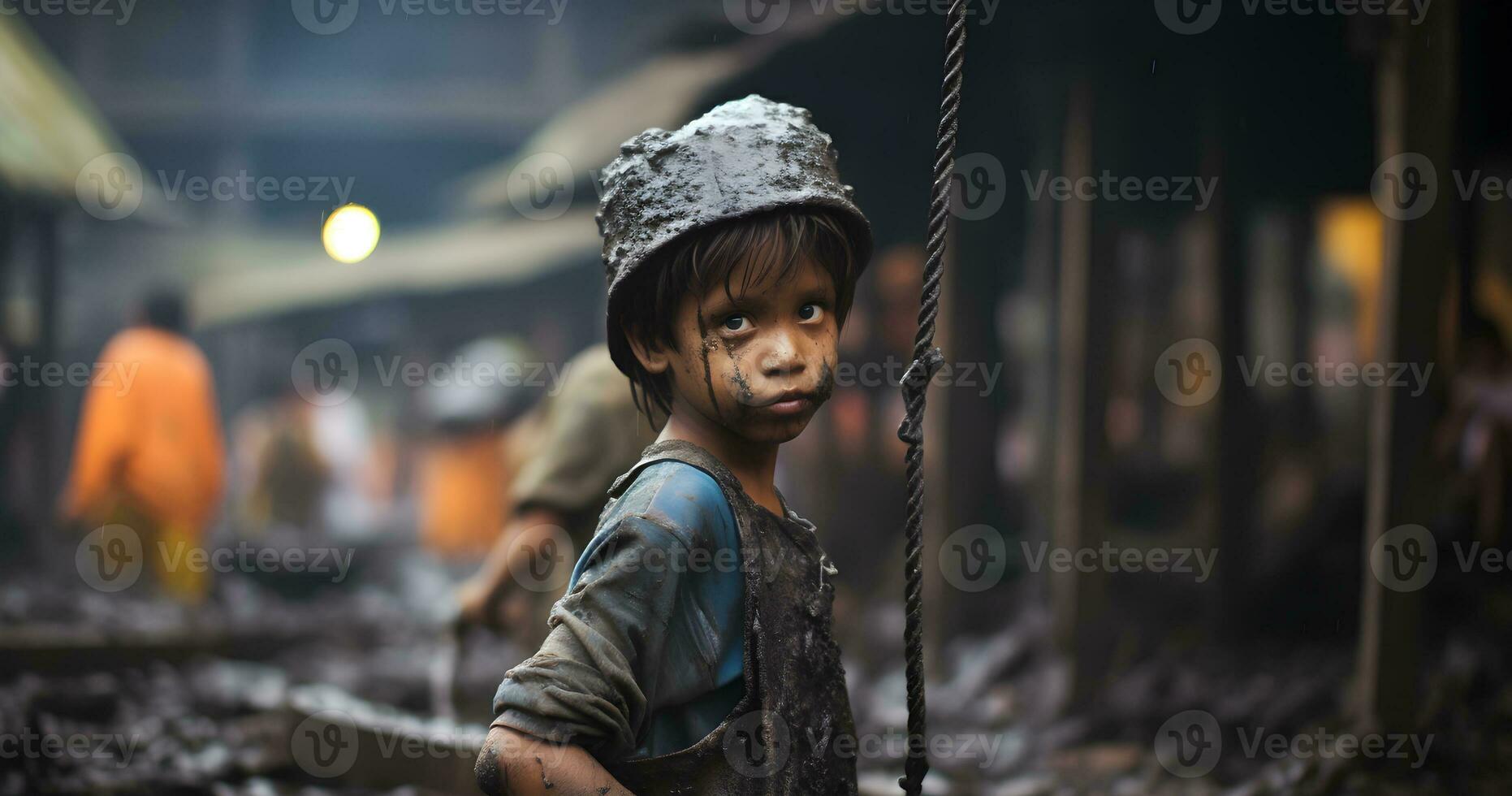 un menor de edad niño es trabajando en duro condición mundo día en contra niño labor ai generativo foto