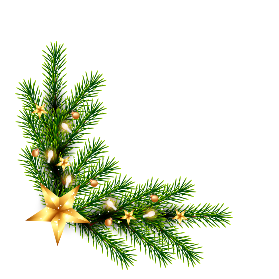 christmas corner  decoration with christmas ball,pine branch and snow flex png
