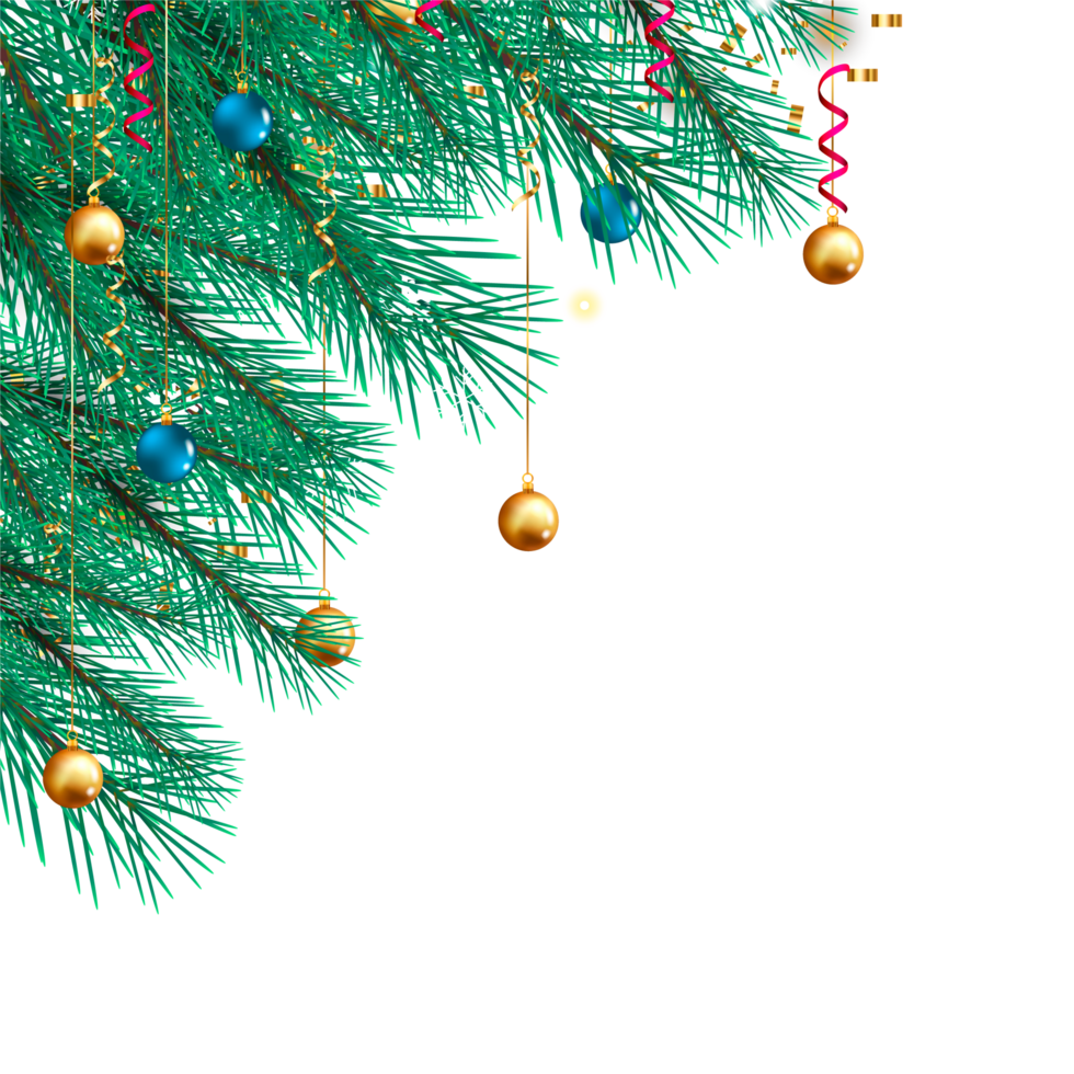 christmas corner  decoration with christmas ball,pine branch and snow flex png