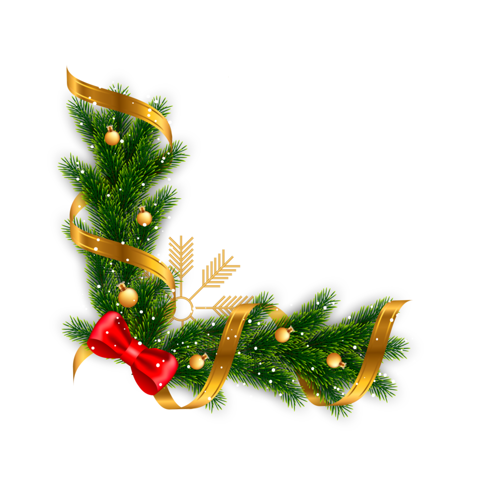 christmas corner  decoration with christmas ball,pine branch and snow flex png