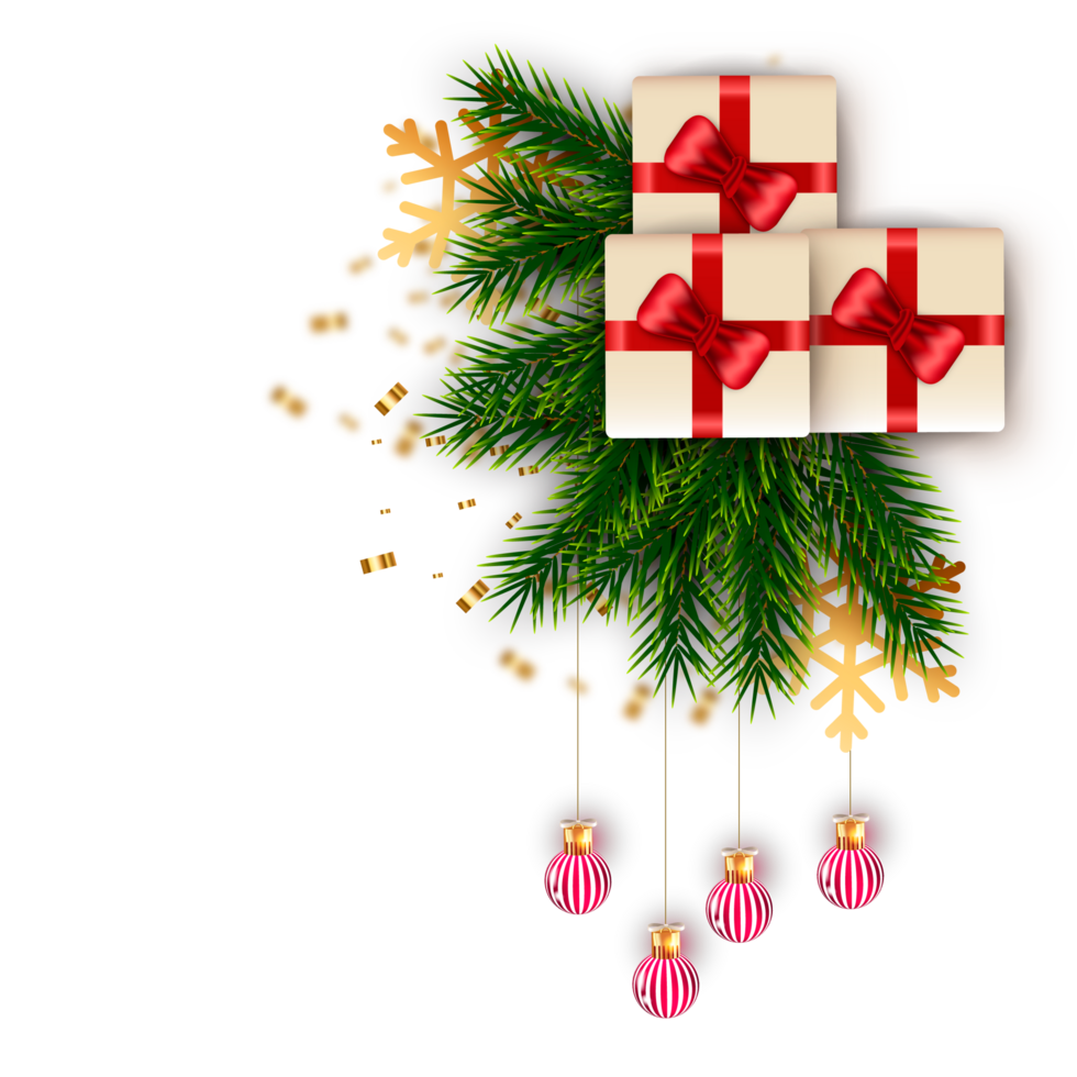 christmas corner  decoration with christmas ball,pine branch and snow flex png