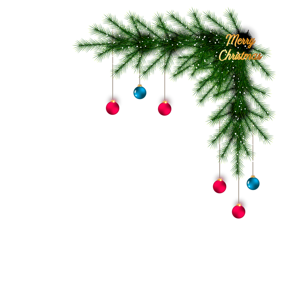 christmas corner  decoration with christmas ball,pine branch and snow flex png