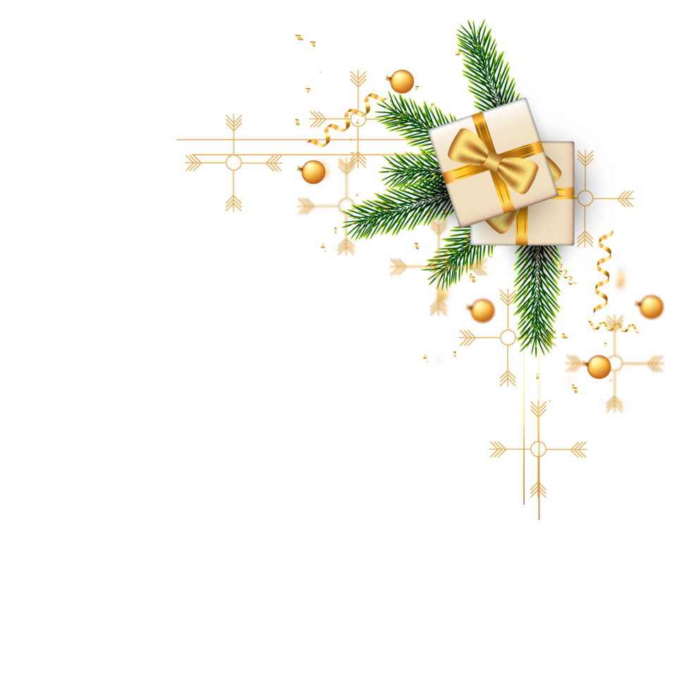 christmas corner  decoration with christmas ball,pine branch and snow flex png