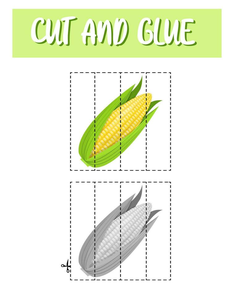 Cut and glue. Corn. Educational game for children vector