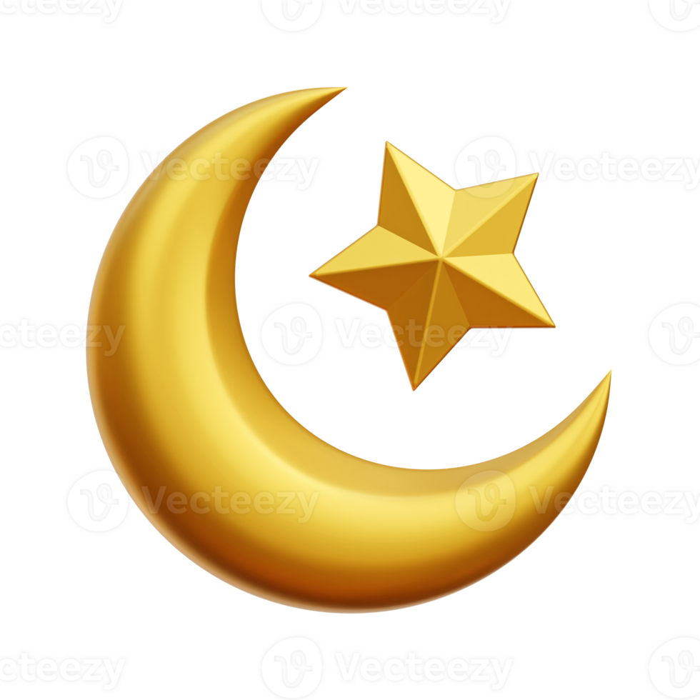 3d Crescent Moon Star png