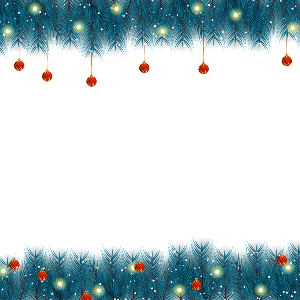 Kerstmis grens decoratie met pijnboom takken Kerstmis bal geschenk bal en sneeuw buigen png