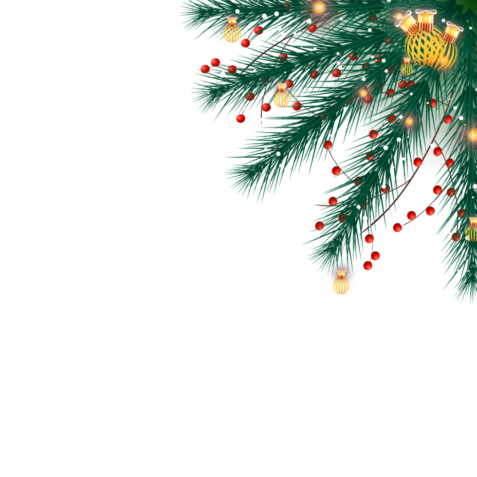 christmas corner  decoration with christmas ball,pine branch and snow flex png