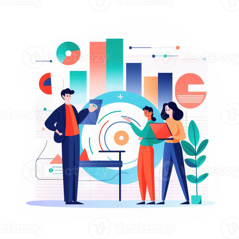 business team working in coordination for data analytics . AI Generated png