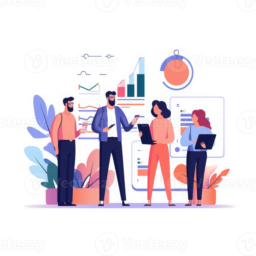business team working in coordination for data analytics . AI Generated png