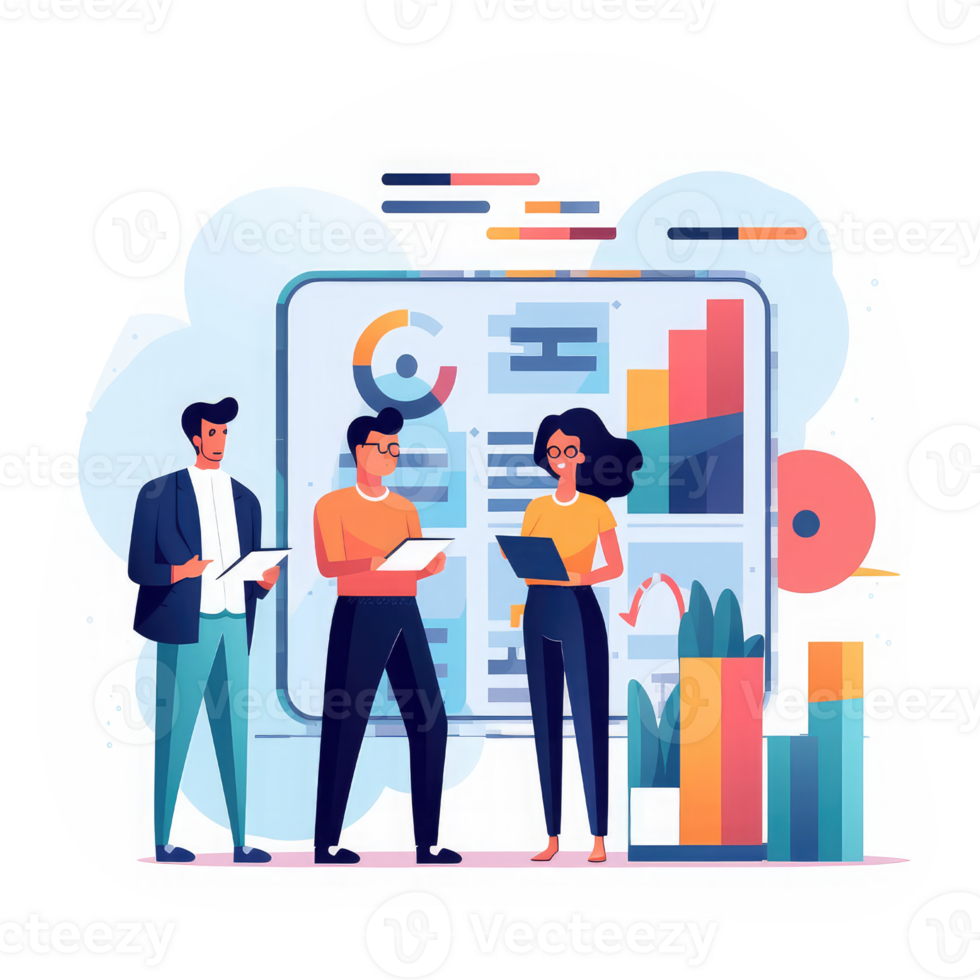 business team working in coordination for data analytics . AI Generated png