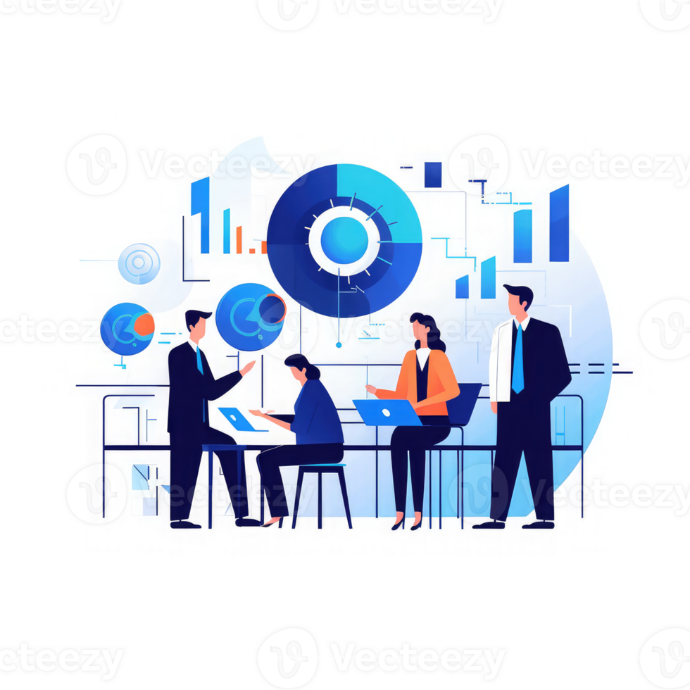 business team working in coordination for data analytics . AI Generated png