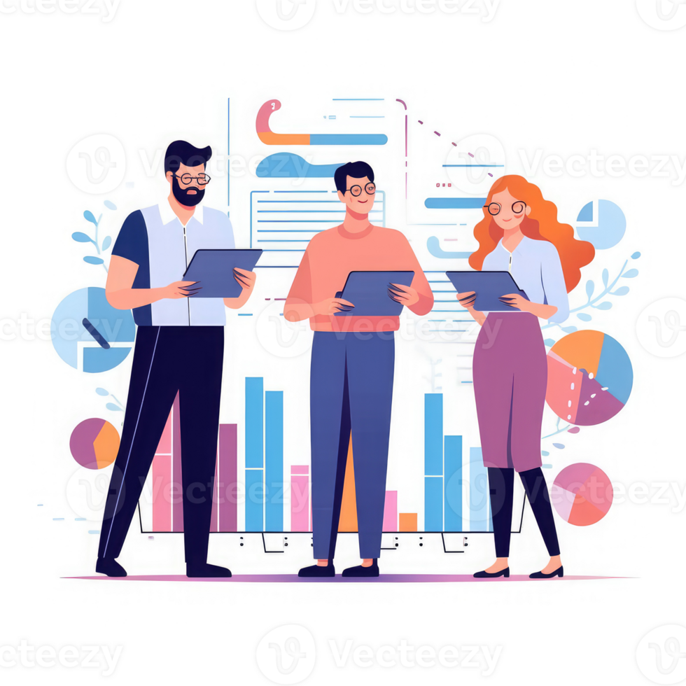 business team working in coordination for data analytics . AI Generated png