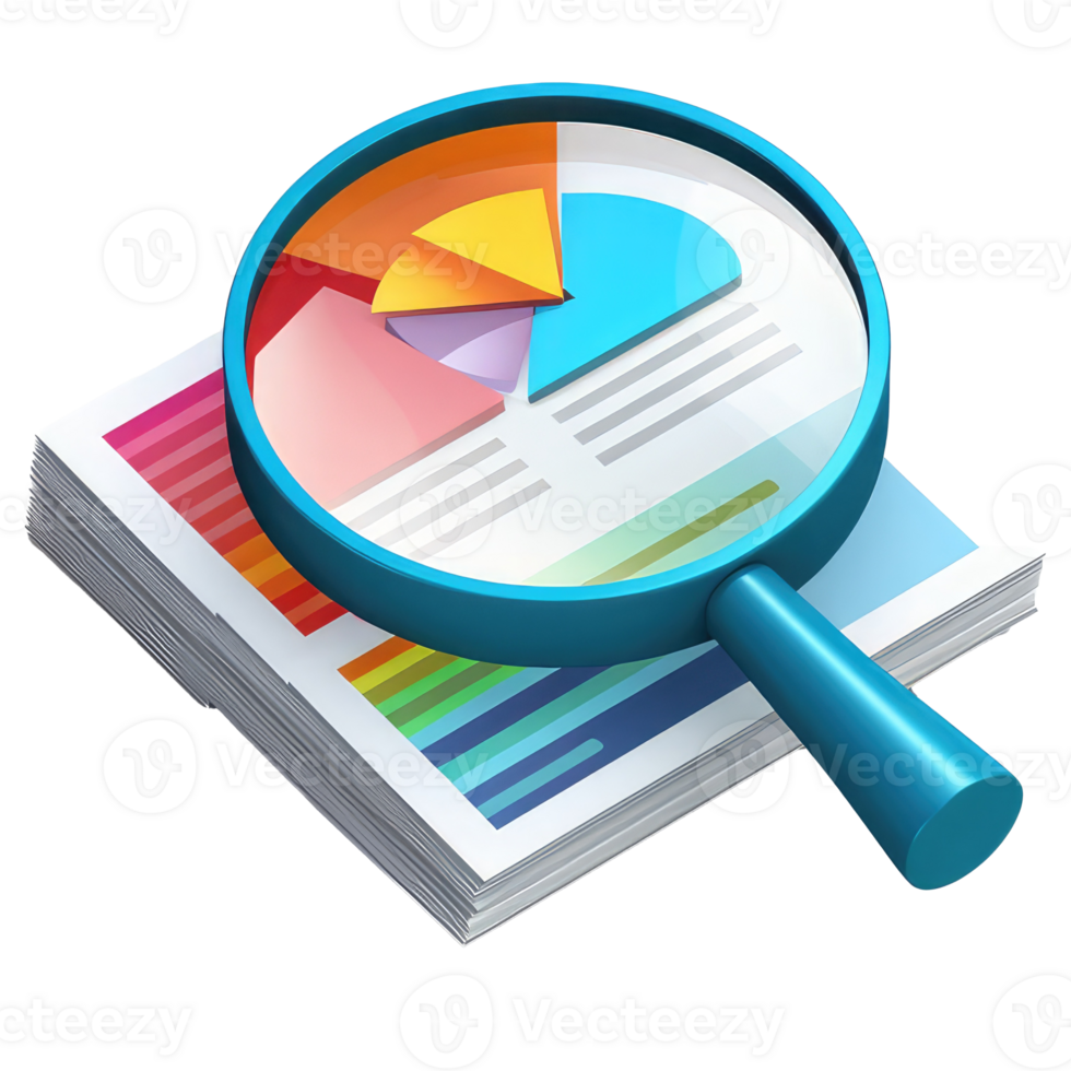 Analytics reports - Magnifier and report icons represent data analysis and reporting. . Generative AI png