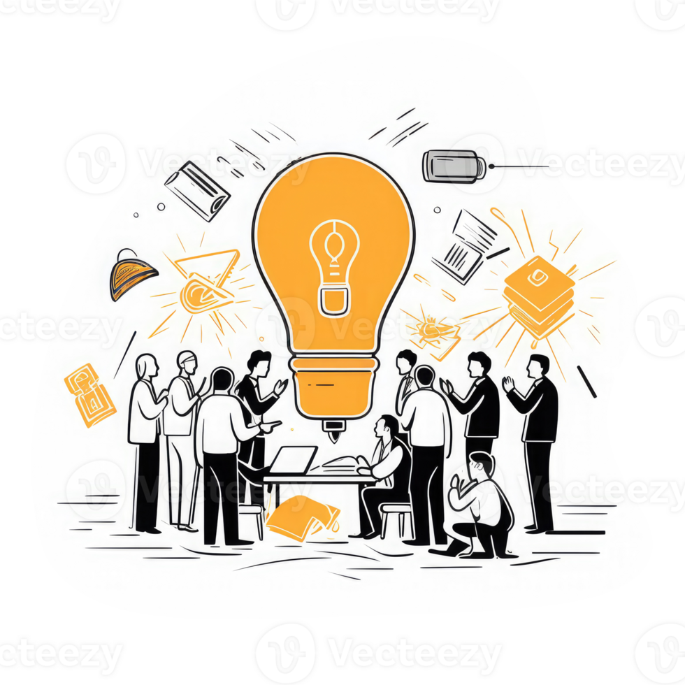 business meeting Teamwork and brainstorm concept team of people with puzzle and light bulbs work together . AI Generated png