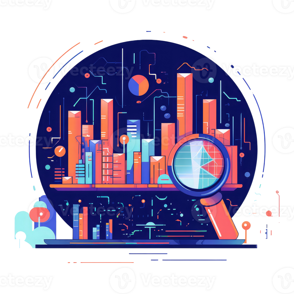 magnifying glass or a computer screen with data patterns, representing the process of data extraction and analysis . AI Generated png