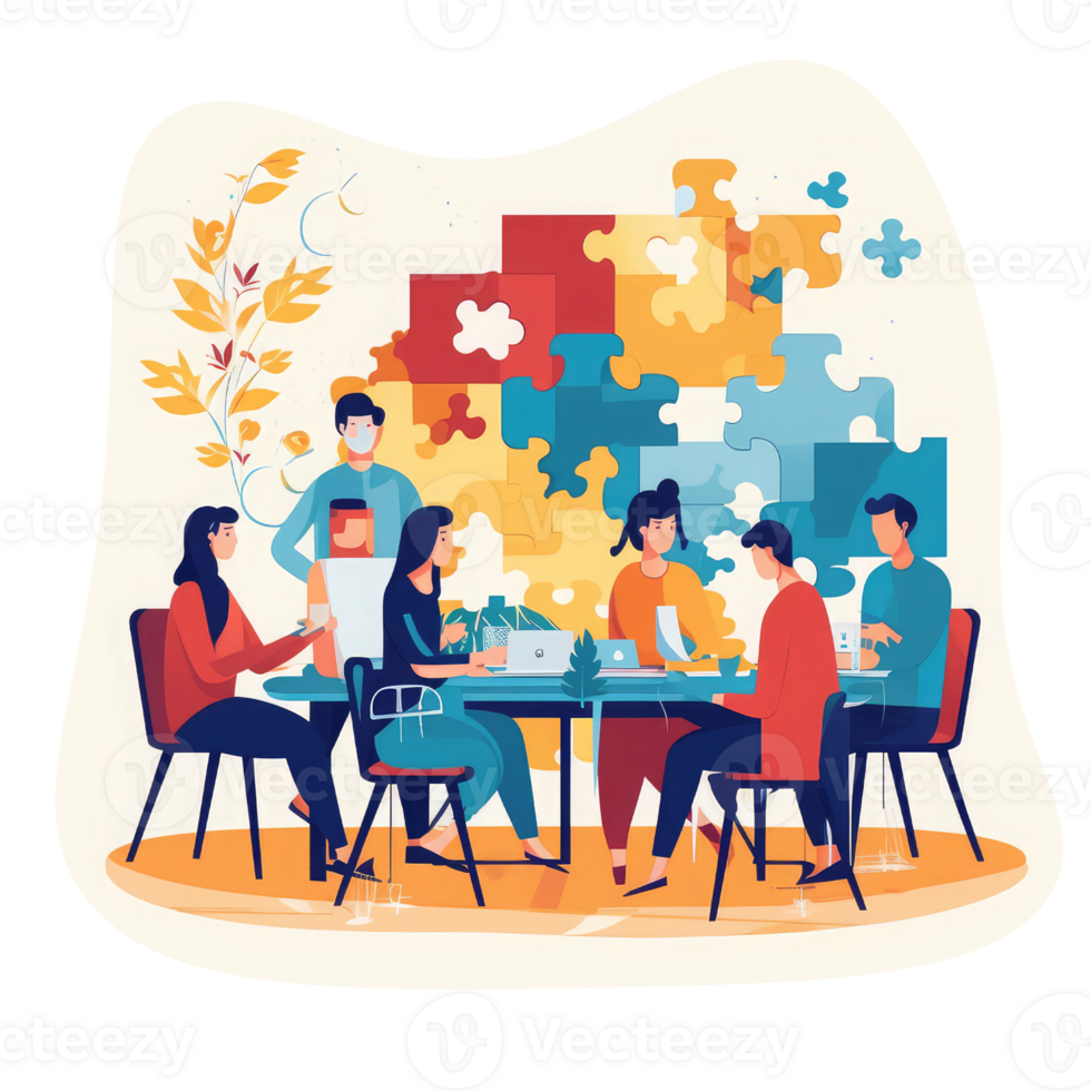 people putting puzzle pieces togethe . AI Generated png
