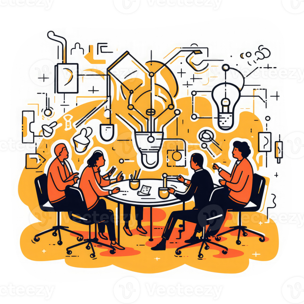 business meeting Teamwork and brainstorm concept team of people with puzzle and light bulbs work together . AI Generated png