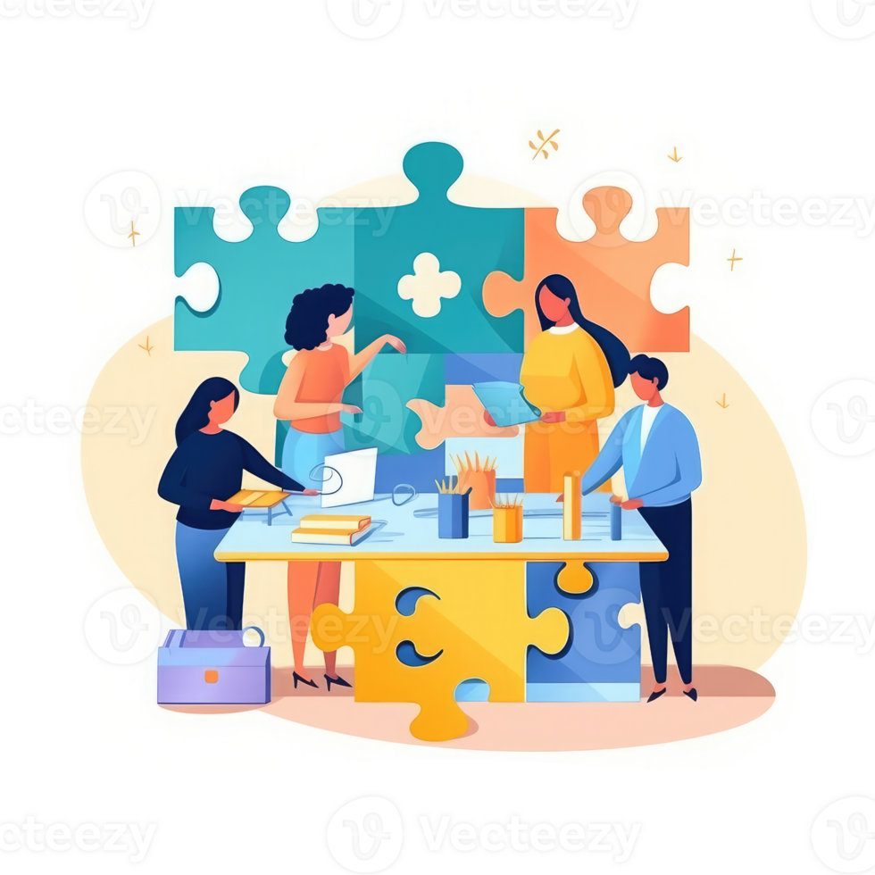 people putting puzzle pieces togethe . AI Generated png