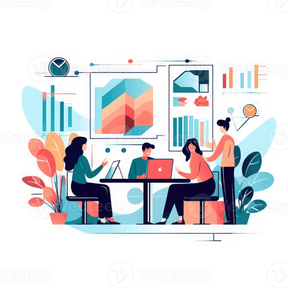 business team working in coordination for data analytics . AI Generated png