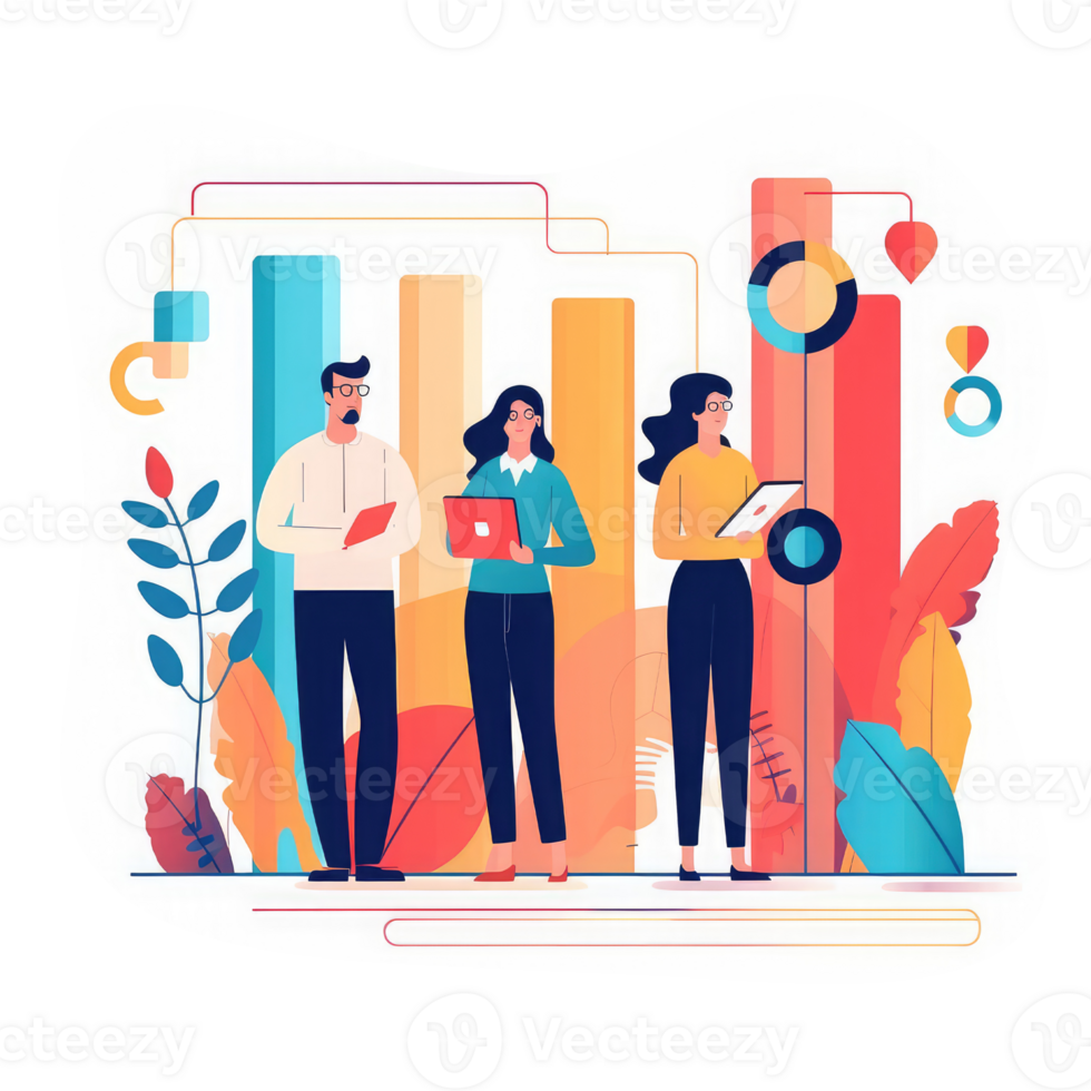 business team working in coordination for data analytics . AI Generated png