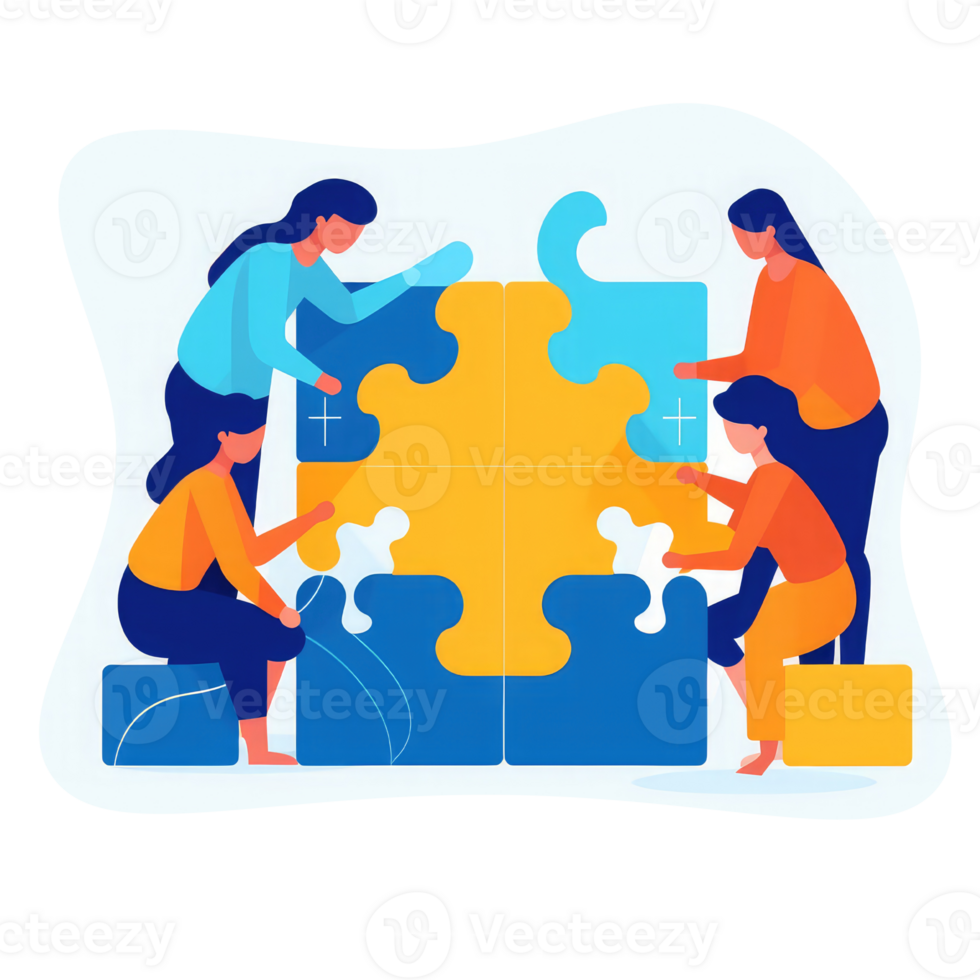 people putting puzzle pieces togethe . AI Generated png