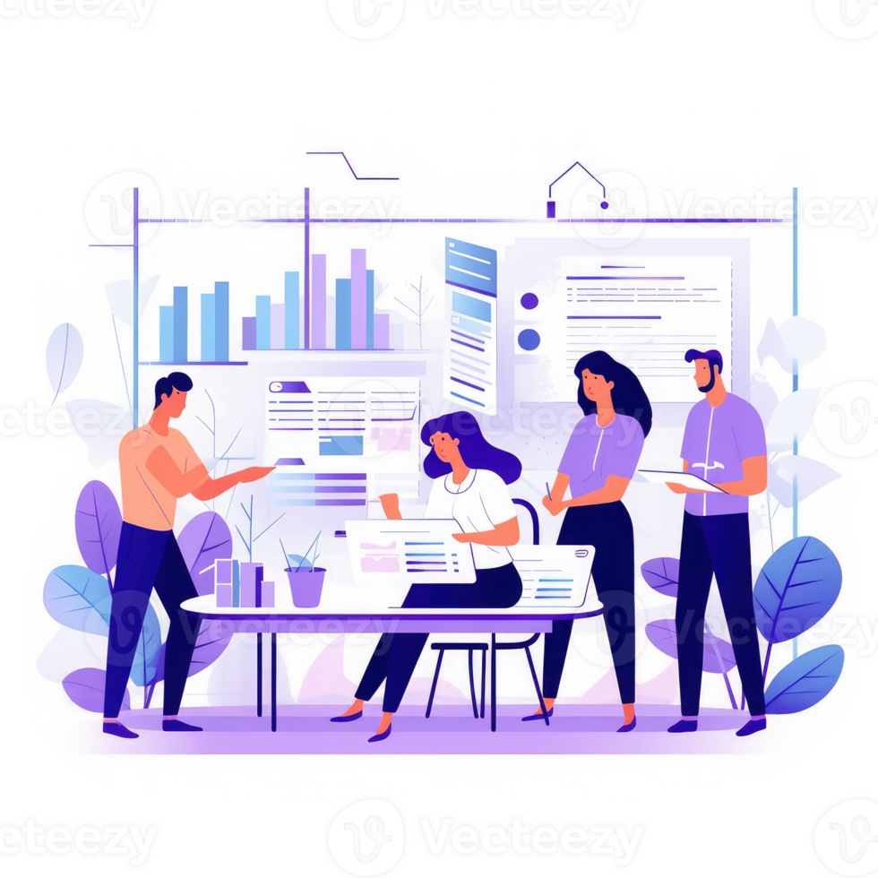 team of office staf looking at data and charts and working on continuous improvement . AI Generated png
