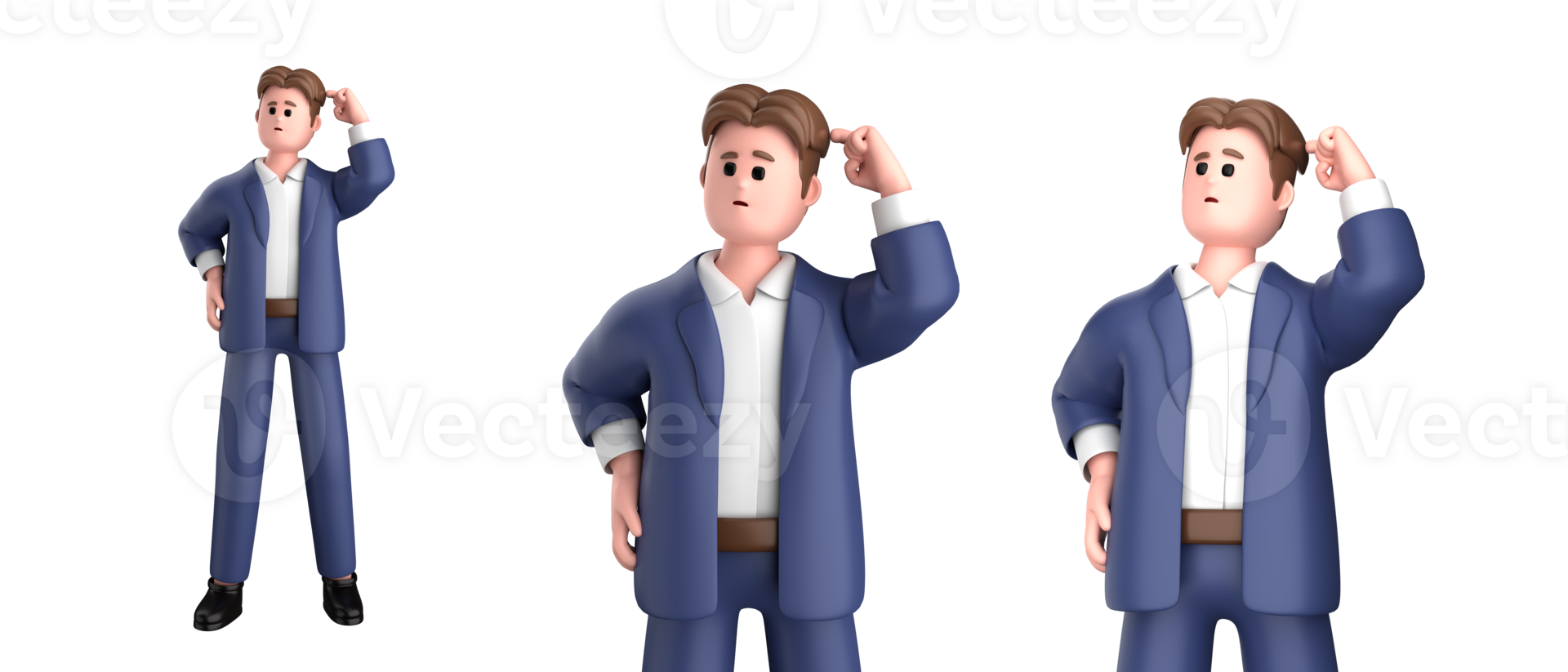 3d homme d'affaire exécutif pose portant costume permanent en portant une portable montrer du doigt La publicité isolé sur blanc arrière-plan, 3d le rendu png