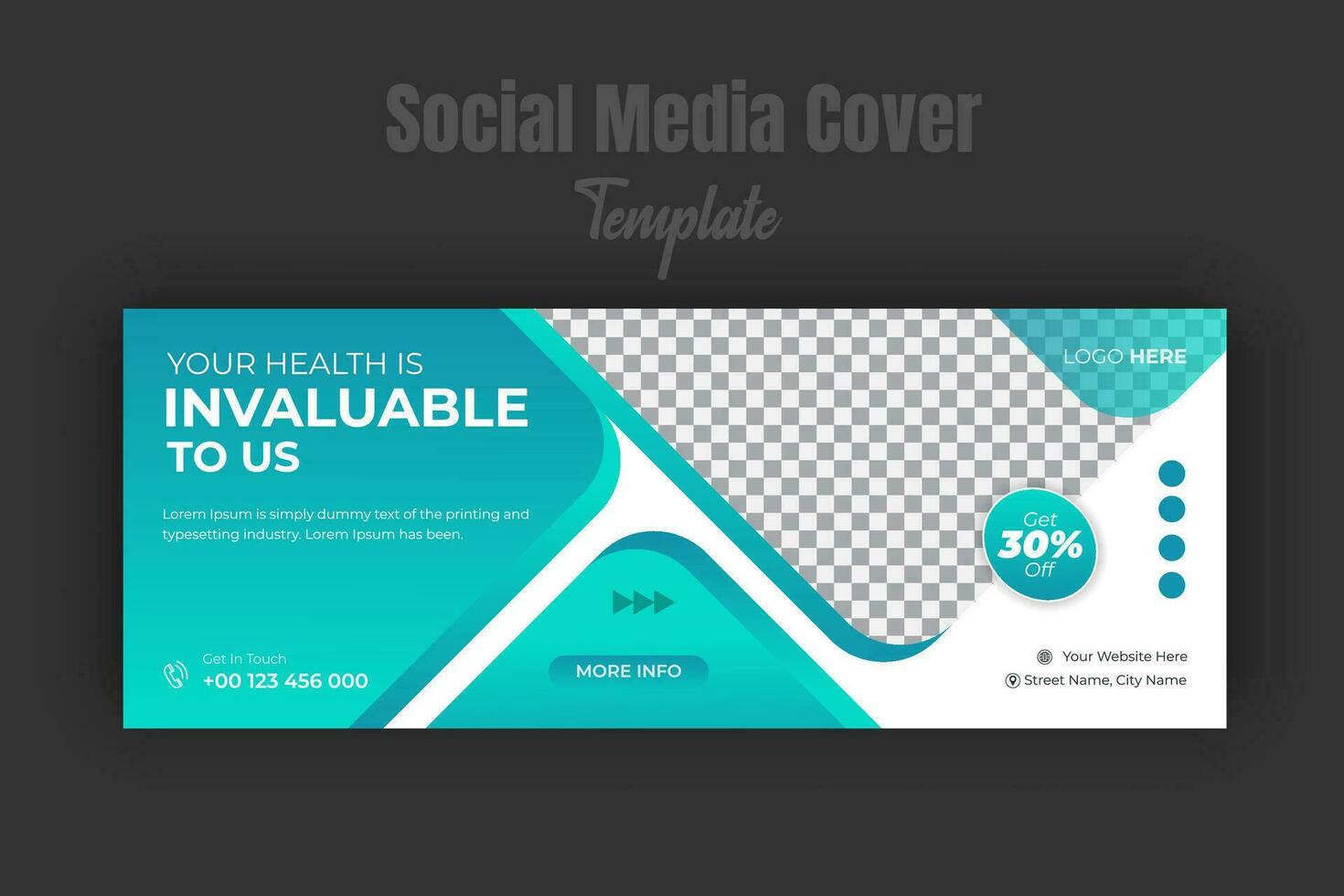 Healthcare and medical treatment social media or timeline cover or web banner design template for service promotion with abstract gradient color shapes vector