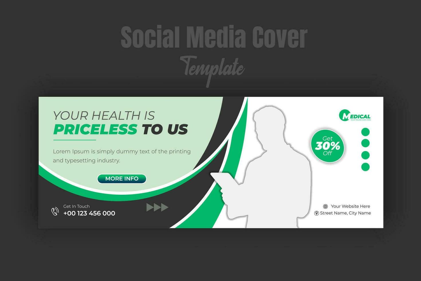 Medical timeline cover photo design template with green gradient color shape, cover banner template, healthcare social media post design with white background vector