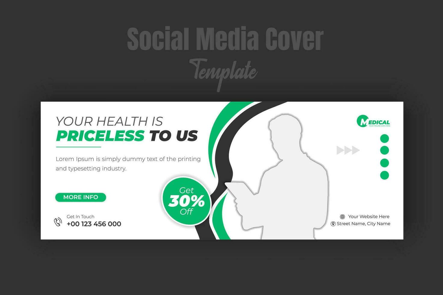 Professional medical healthcare social media post or Facebook cover design or Instagram banner template with abstract gradient color shapes and white background vector