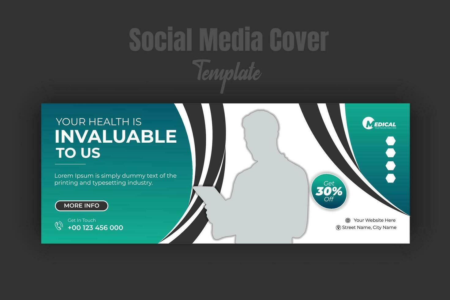 Healthcare and medical service promotion on timeline cover or social media post, multipurpose use web banner ad, offer, and discount banner vector template design and cover photo