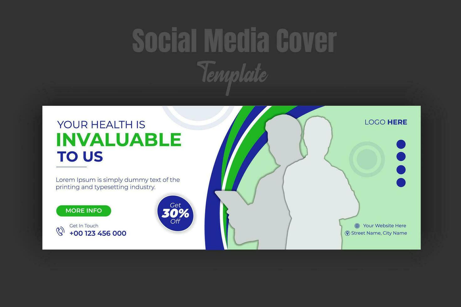 Abstract medical and healthcare service promotion on social media cover or web banner template design with blue gradient color shapes and photo place holder space vector