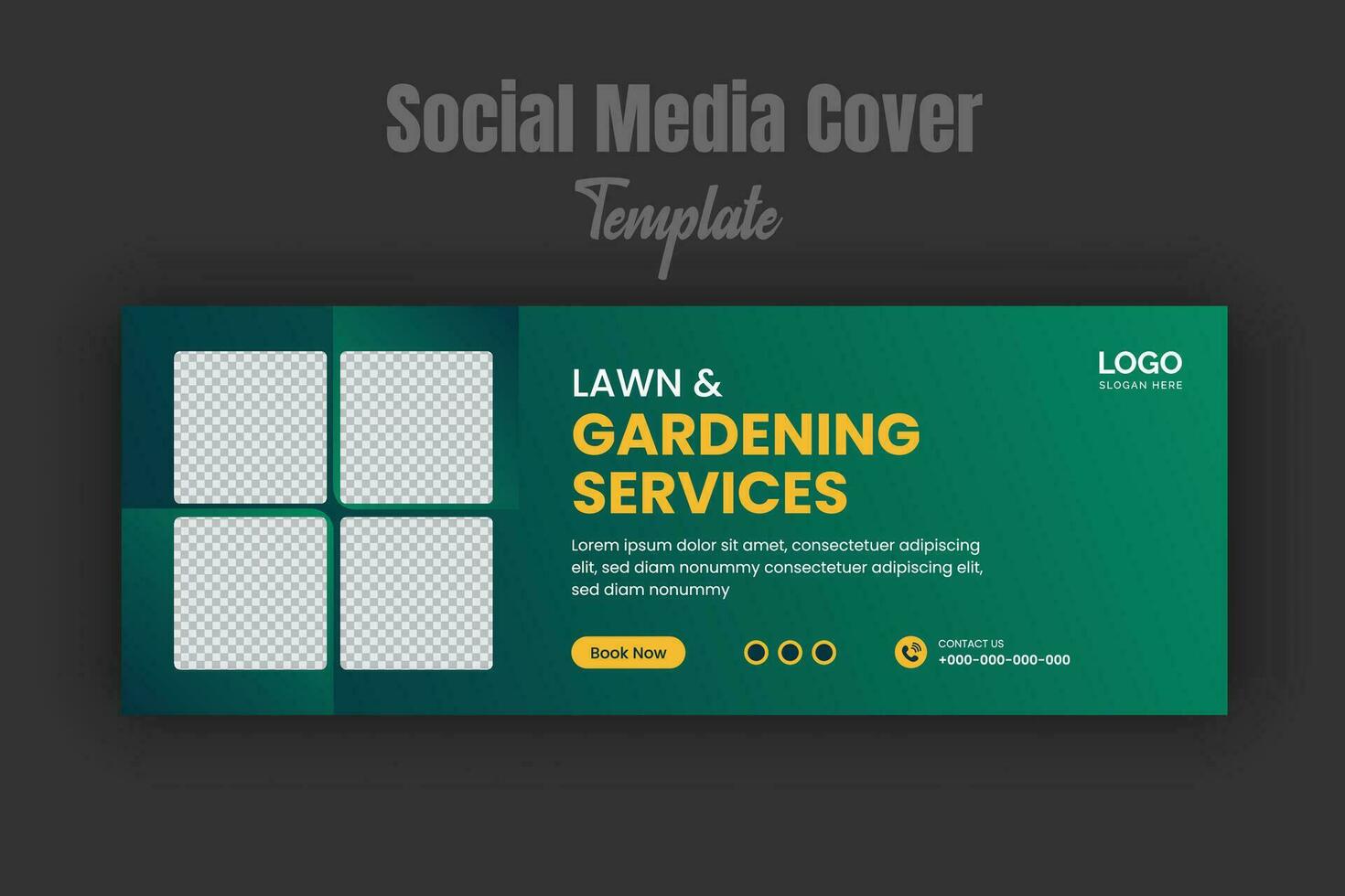 Lawn and gardening service social media cover or post and web banner design template with geometric green gradient color background vector