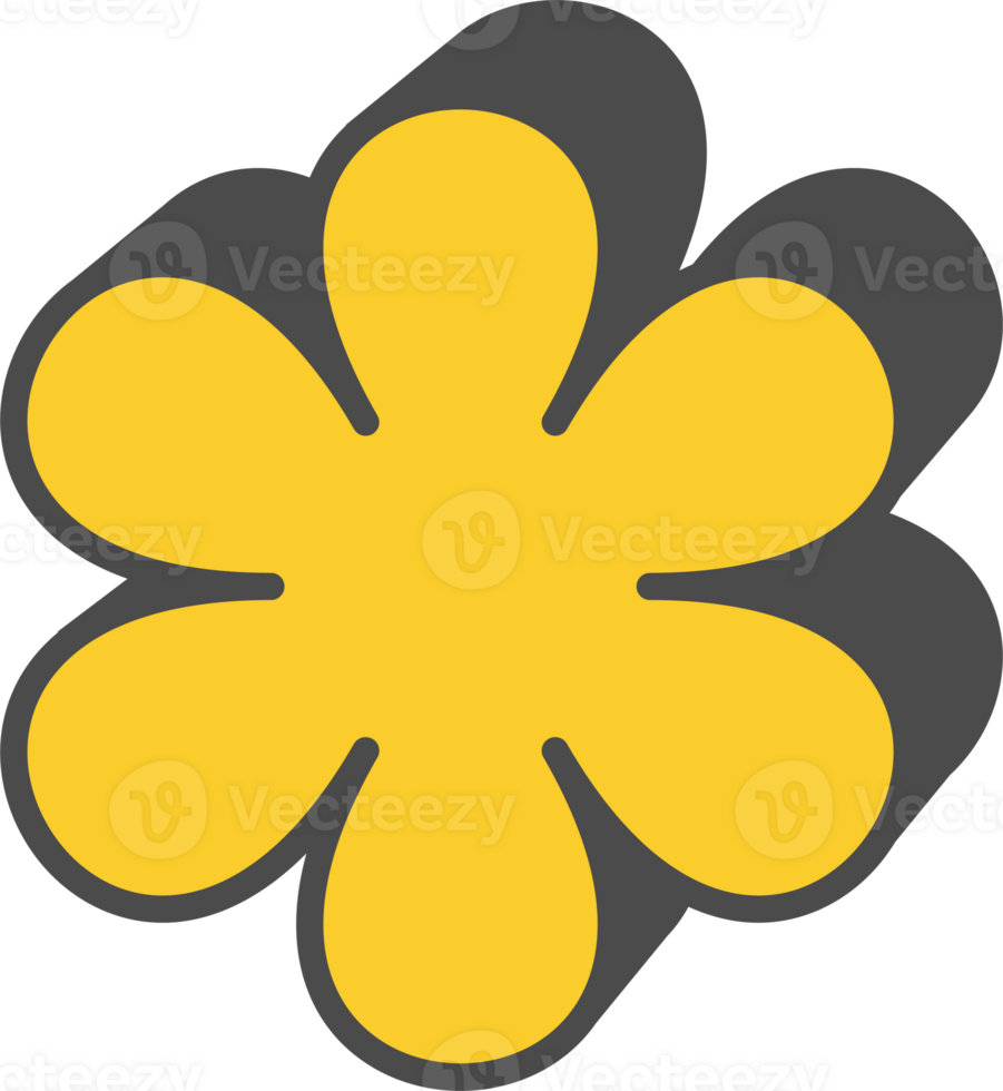 Abstract geometric element. Neobrutalism graphic shape. Minimal groovy Y2k retro sticker. Retro label. Simple yellow flower star png