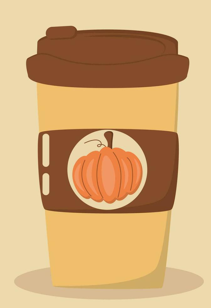 Coffee to go, hot coffee in a glass, pumpkin on a glass, autumn drink, halloween, vector glass of coffee